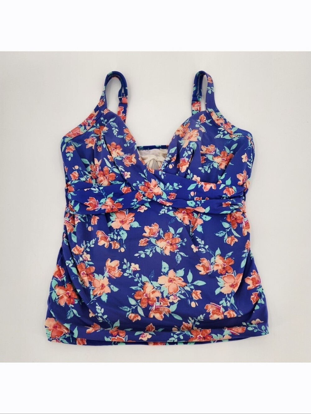 Lands End Swim Tankini Top Womens Size 18DD Blue Coral Floral Wired Cups